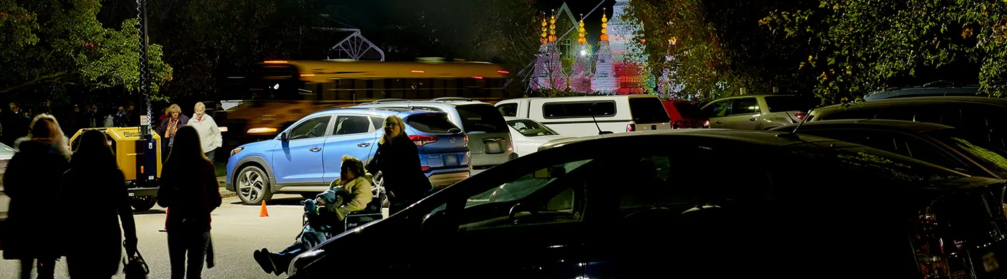 Light tower in use at event parking lot