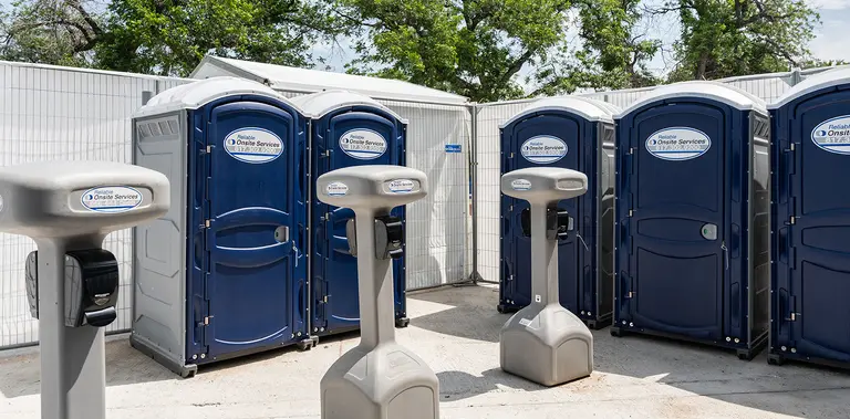 Porta potties and hand wash stations at an event