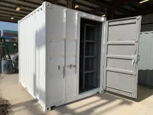 white shipping container with one door open