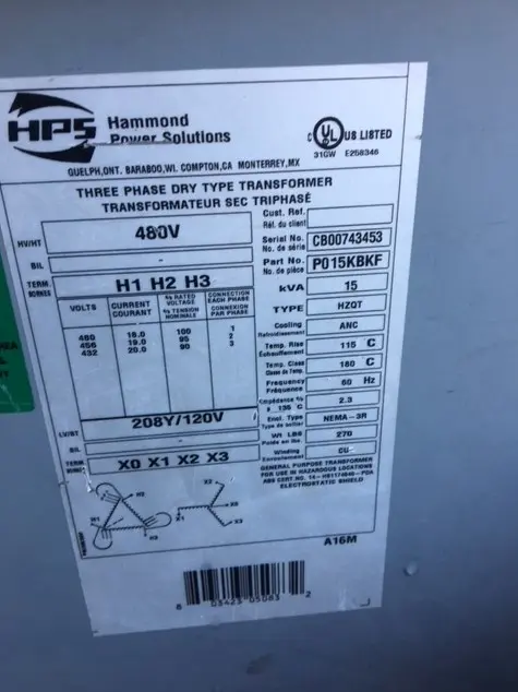 2016 Power Temp Systems TPC15C01N310 Transformer