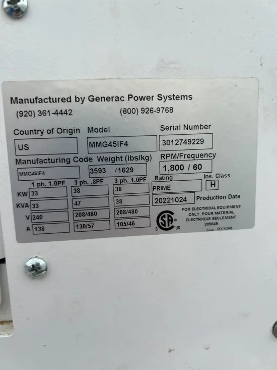 2022 Generac MMG45IF4CAN6 Diesel Generator