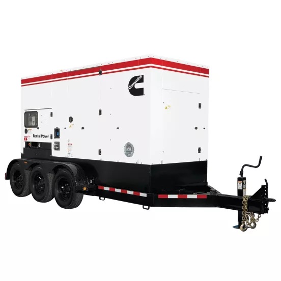 White and black and red CUMMINS 250-279 kW Towable Generator, Tier 4 Diesel