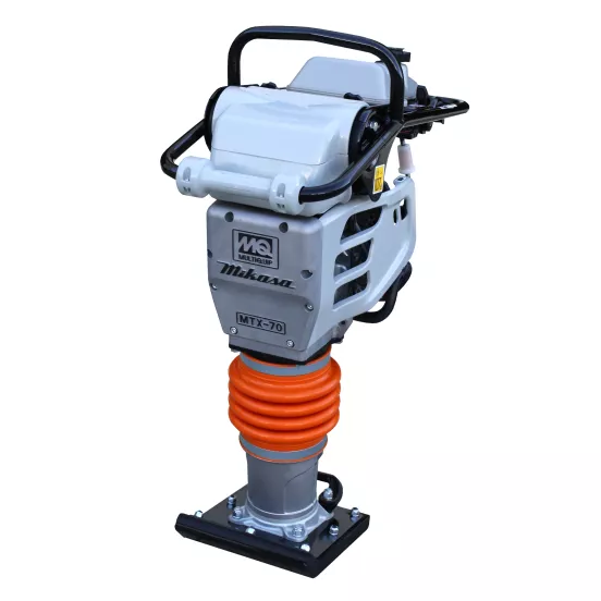 Orange and silver Multiquip heavy-duty vibratory rammer