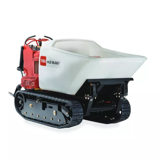 Red and black and white TORO Concrete Buggy, 16 cubic ft., Tracks, Gas Powered