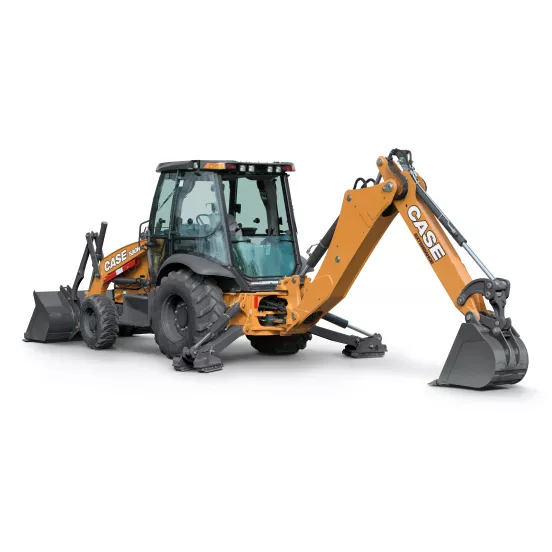 Orange and gray Case Backhoe Loader with 15 foot Dig Depth