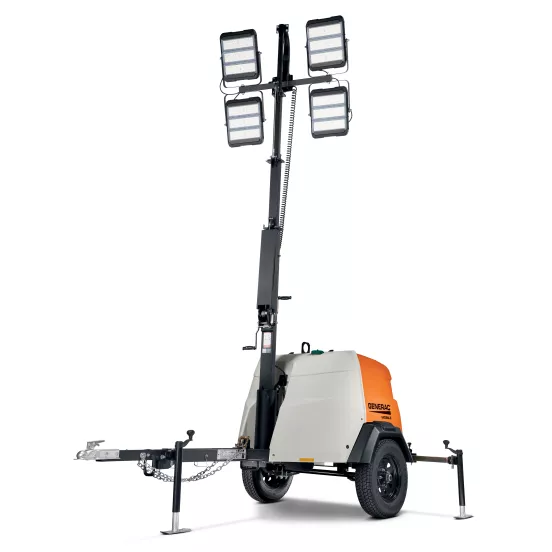 White, orange and black GENERAC Light Tower Towable (flagger Dot Spec)